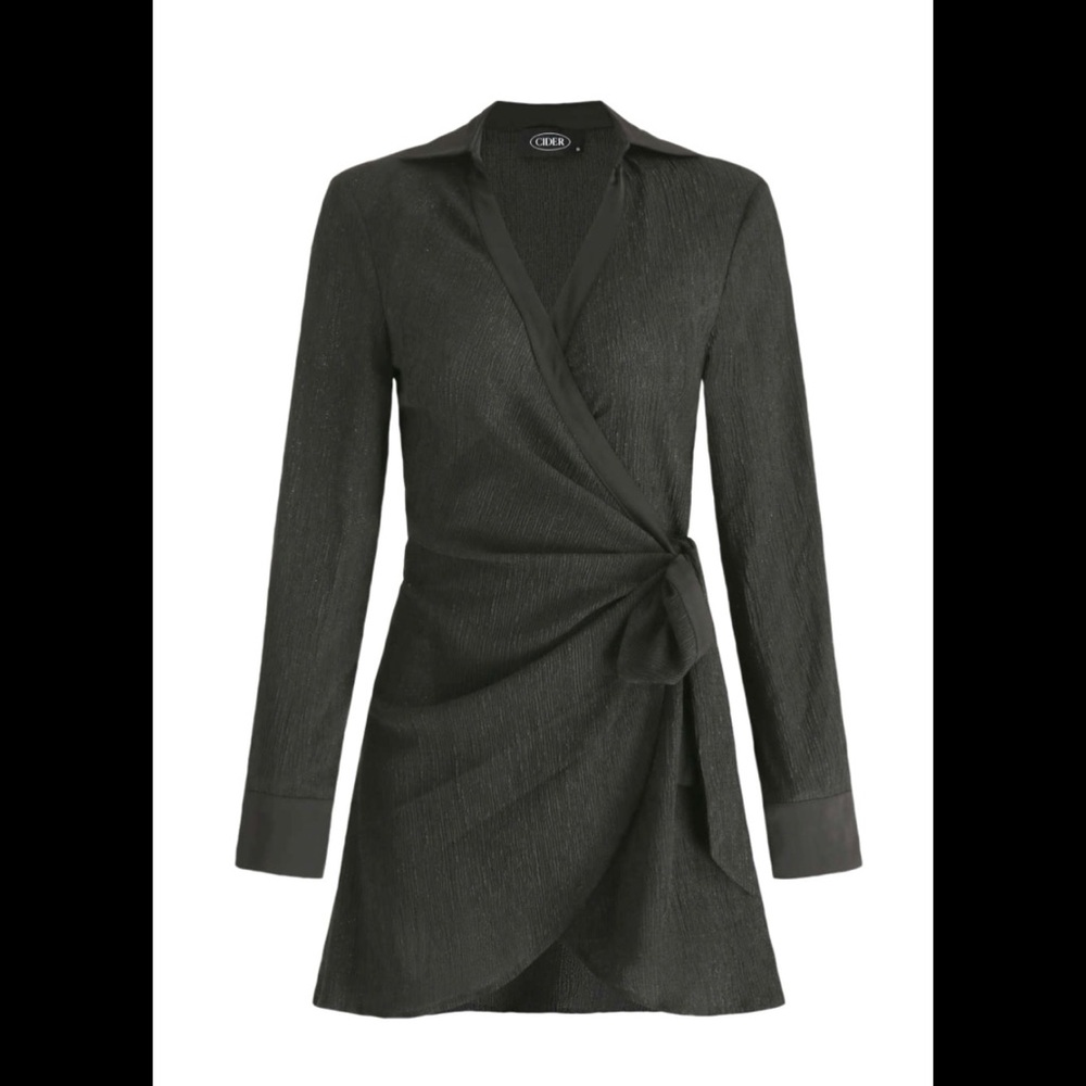 Cider textured side tie mini wrap dress
